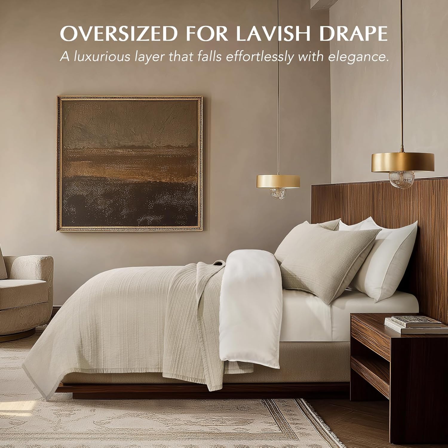 EVERGRACEHOME Channel Stitch 100% Cotton Quilt Set King Size, Pre-Washed Cotton Sateen Coverlet Bedspread, 3-Piece Soft & Breathable Bedding Set with 2 Shams for All Seasons, Parchment | Refined Channel, Luxe Cotton Sateen, Pre Washed, 100% Cotton, Oeko-Tex Certified, Lightweight