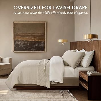 EVERGRACEHOME Cotton Sateen Channel Quilt Set, Queen Size, Parchment