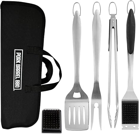Pork Barrel BBQ Tool Set Grill Kit - Premium Stainless Steel BBQ Grill Accessories, Grilling Tools & BBQ Accessories for Outdoor Grill - Perfect BBQ Tools and Grilling Gifts for Men