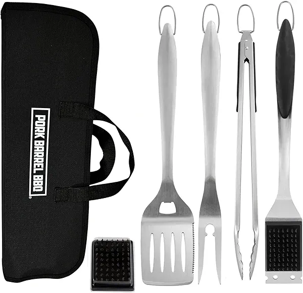 Pork Barrel BBQ Tool Set Grill Kit - Premium Stainless Steel BBQ Grill Accessories, Grilling Tools & BBQ Accessories for Outdoor Grill - Perfect BBQ Tools and Grilling Gifts for Men