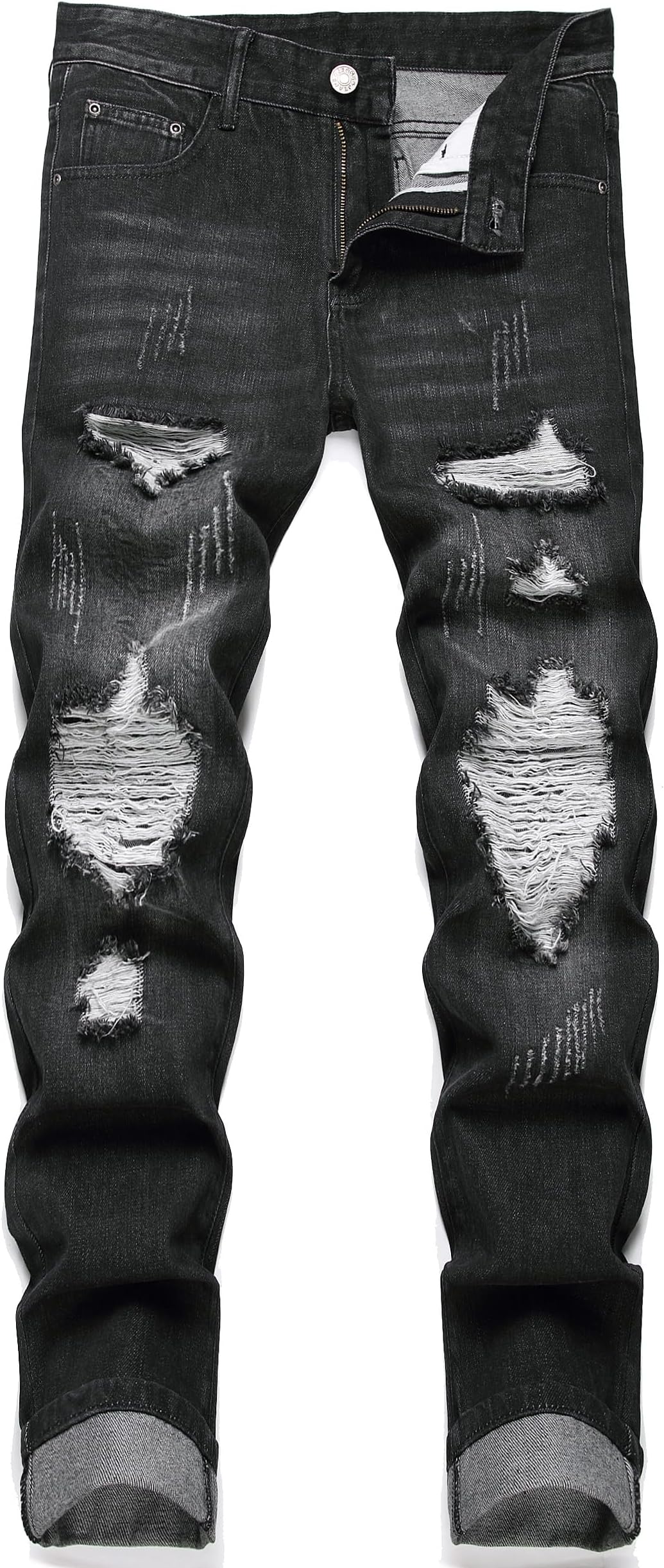 Men's Ripped Slim Fit Straight Leg Jean Denim Pant