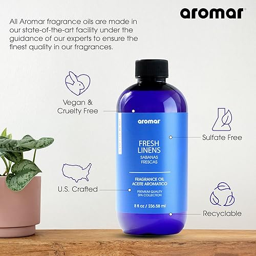 Miniatura 5 de AROMAR Aceite de fragancia prémium Aceite esencial para difusores y aromaterapia en el hogar Fresh Linens 8oz