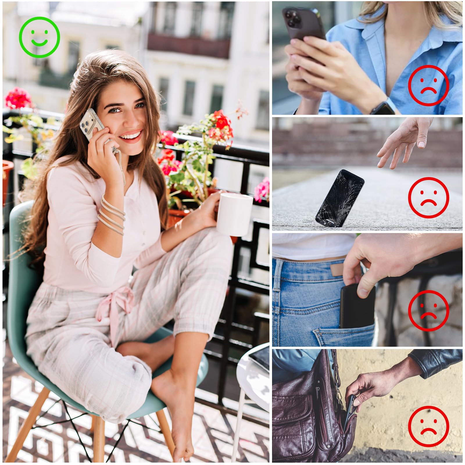 DiDaDi Zestaw 5 w 1 ze smyczką na telefon komórkowy iPhone 17 Pro, etui z paskiem, przezroczyste etui na telefon komórkowy, zdejmowane etui ochronne ze smyczą, 2 x szkło pancerne i folia na obiektyw