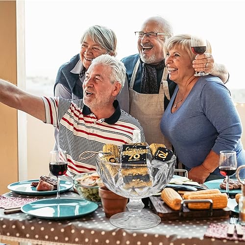 Miniatura 6 de Tenare 180 calcomanías de cumpleaños número 70, color negro y dorado con texto en inglés "Cheers to 70" (Cheers to 70 años), para fiestas de