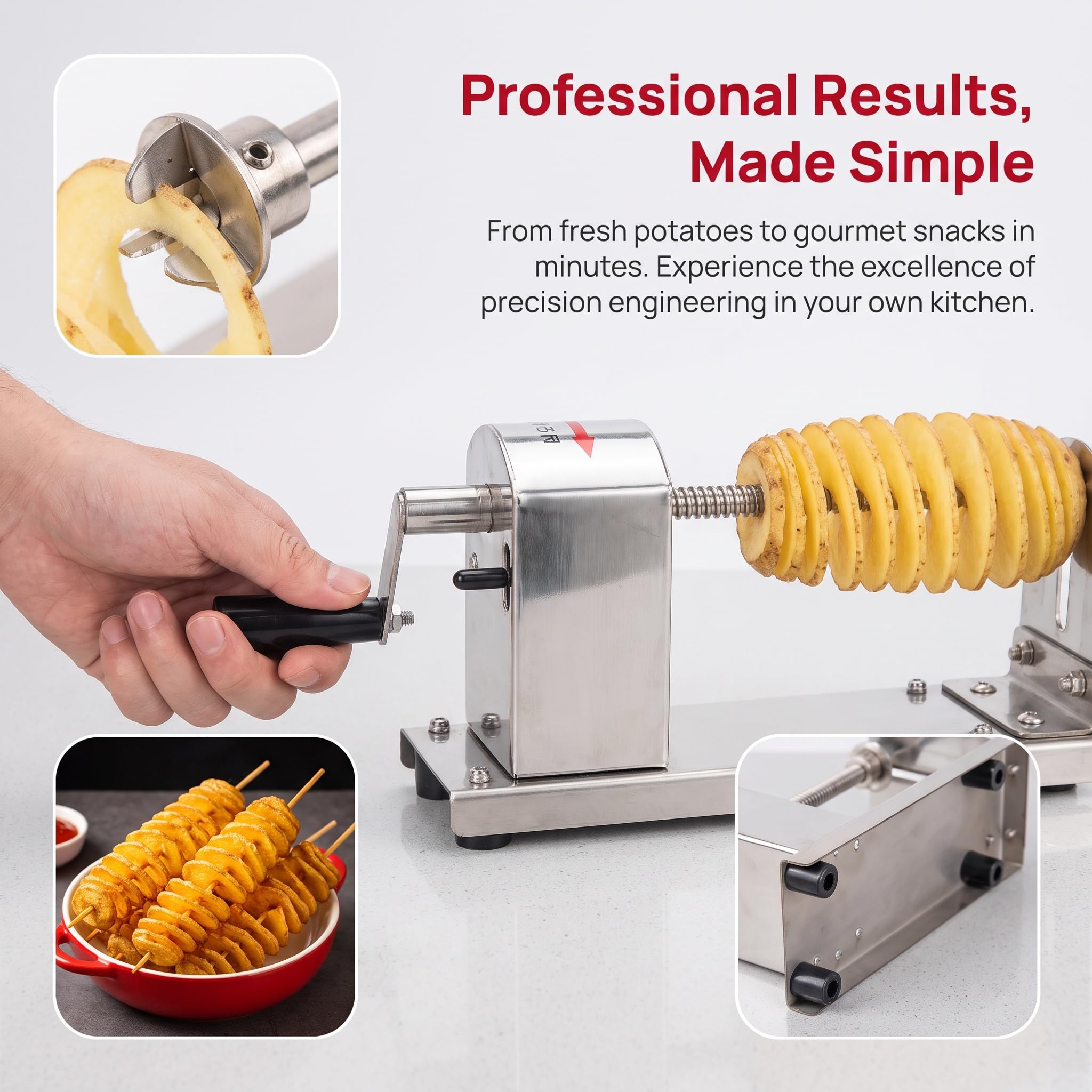 Cortador De Patatas En Espiral De Acero Inoxidable con Manivela, Rebanadas De 3 Mm De Grosor, con Almohadillas Antideslizantes, Ideal para El Hogar, La Cocina, Zanahorias Y Pepinos