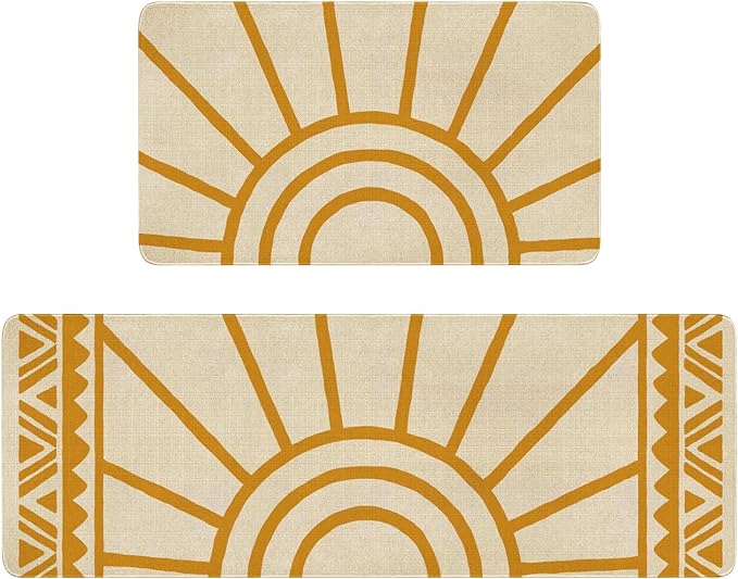 Boho Kitchen Mat Set of 2,Modern Farmhouse Sun Kitchen Rugs and Mats Non Skid Washable,Bohemia Runner Rugs with Rubber Backing for Kitchen Decor Accessories (17"x47"+17"x30")
