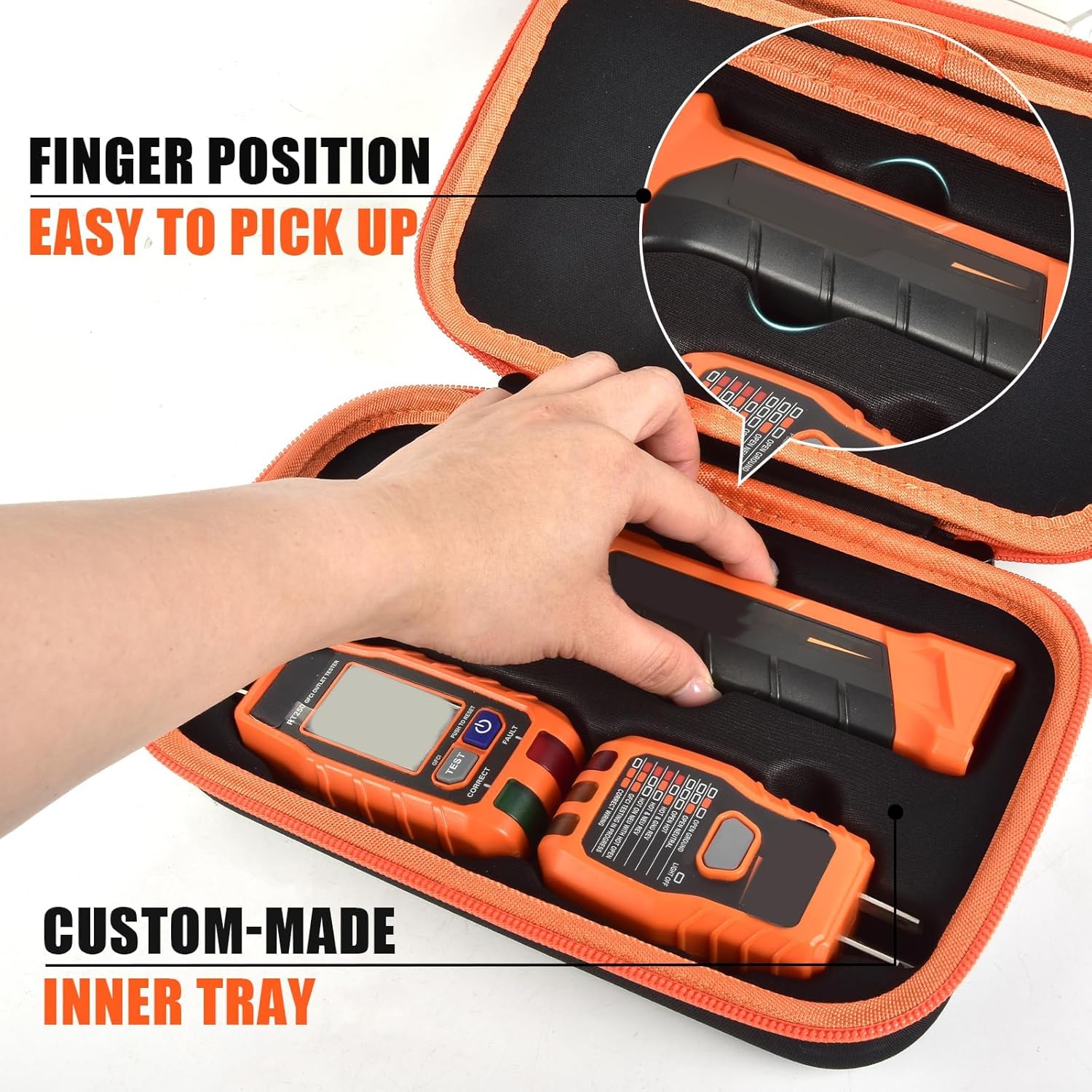 Casmilee Travel Case for Klein ET310 AC Circuit Breaker Finder, RT250 GFCI Outlet, and 80041 Outlet Repair Tool Kit, Electrical Portable Storage Holder Only (Black+Orange)