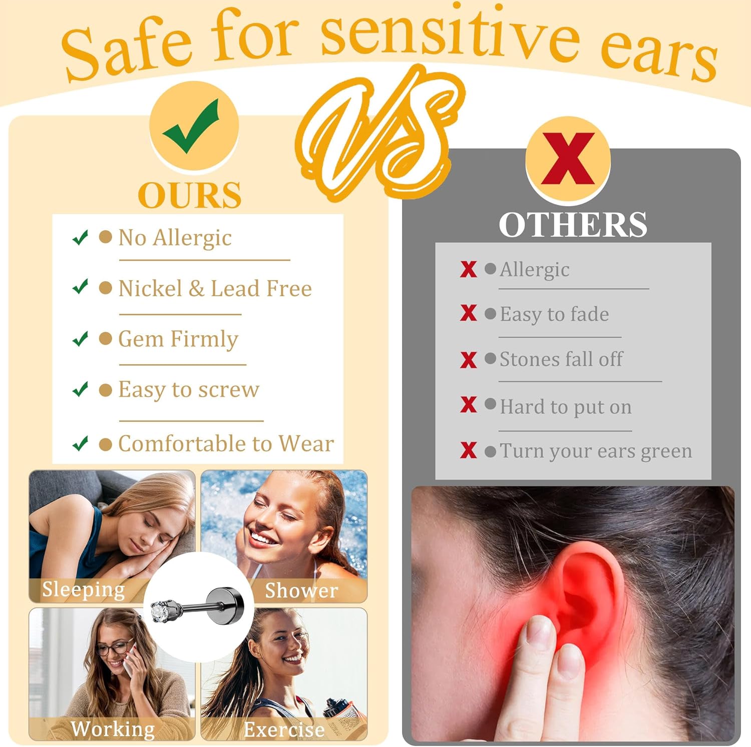 FASACCO Small Tiny Stud Flat Back Earring Hypoallergenic Gold Studs 14K Surgical Steel Earring Sets for Multiple Piercing Cartilage Hoop Earrings - Image 6