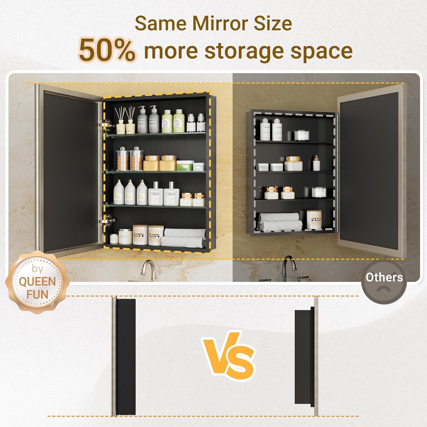 Pre-Assembled Surface or Recessed Medicine Cabinet Mirror-16x24 Brushed Nickel Bathroom Medicine Cabinet with Mirror & Rustproof Aluminum Frame, Beveled Bathroom Vanity Mirror with Storage