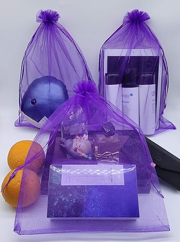 Miniatura 2 de 50 bolsas de organza transparente de 12 x 16 pulgadas, bolsas grandes de organza con cordón (morado oscuro)