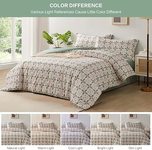 Miniatura 6 de SAPHREAS Juego de funda de edredón con estampado de hojas azules, tamaño individual, 100% algodón, 3 piezas, 1 funda de edredón y 2 fundas de