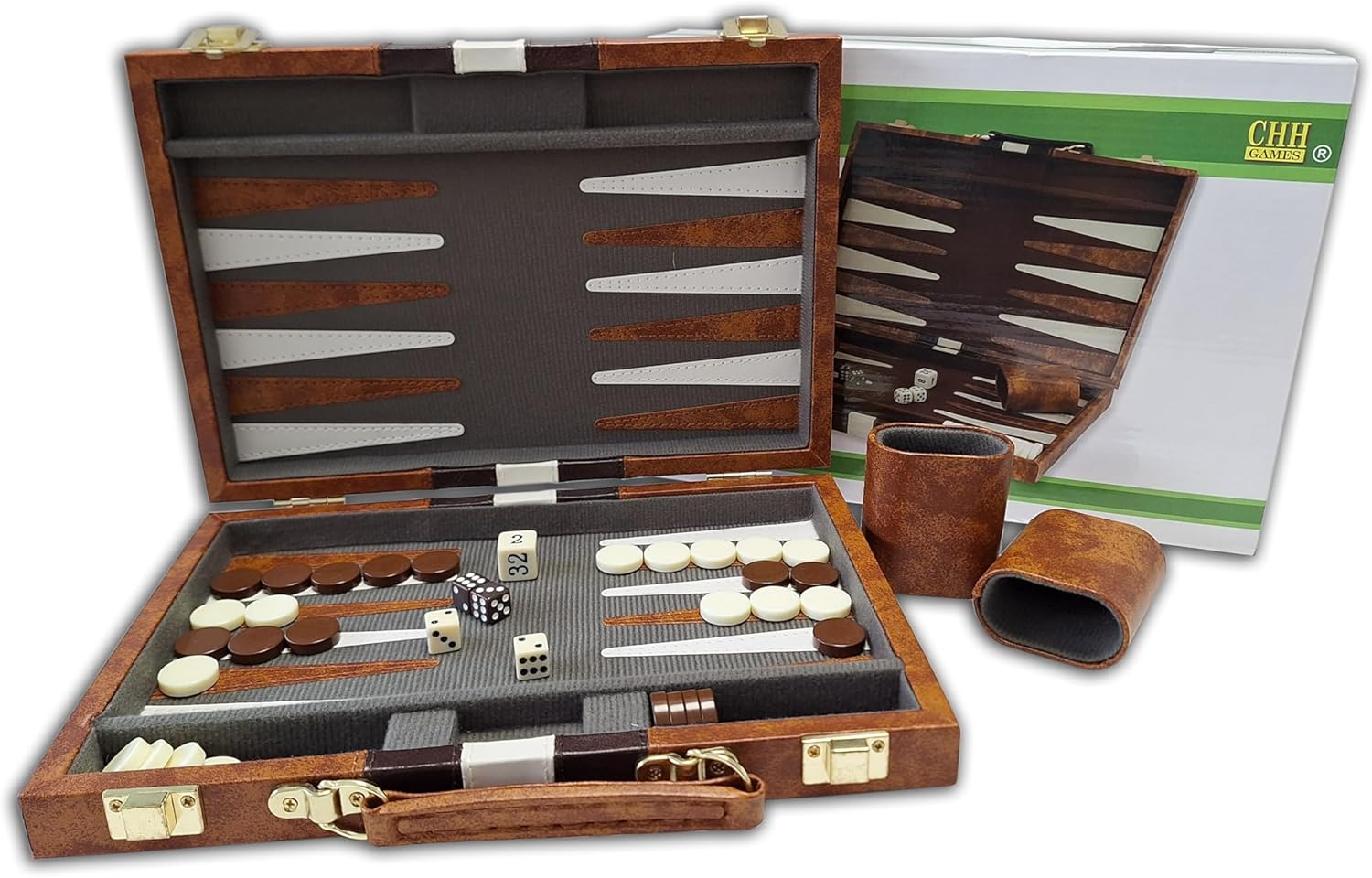 CHH 18" Brown and White Backgammon Set