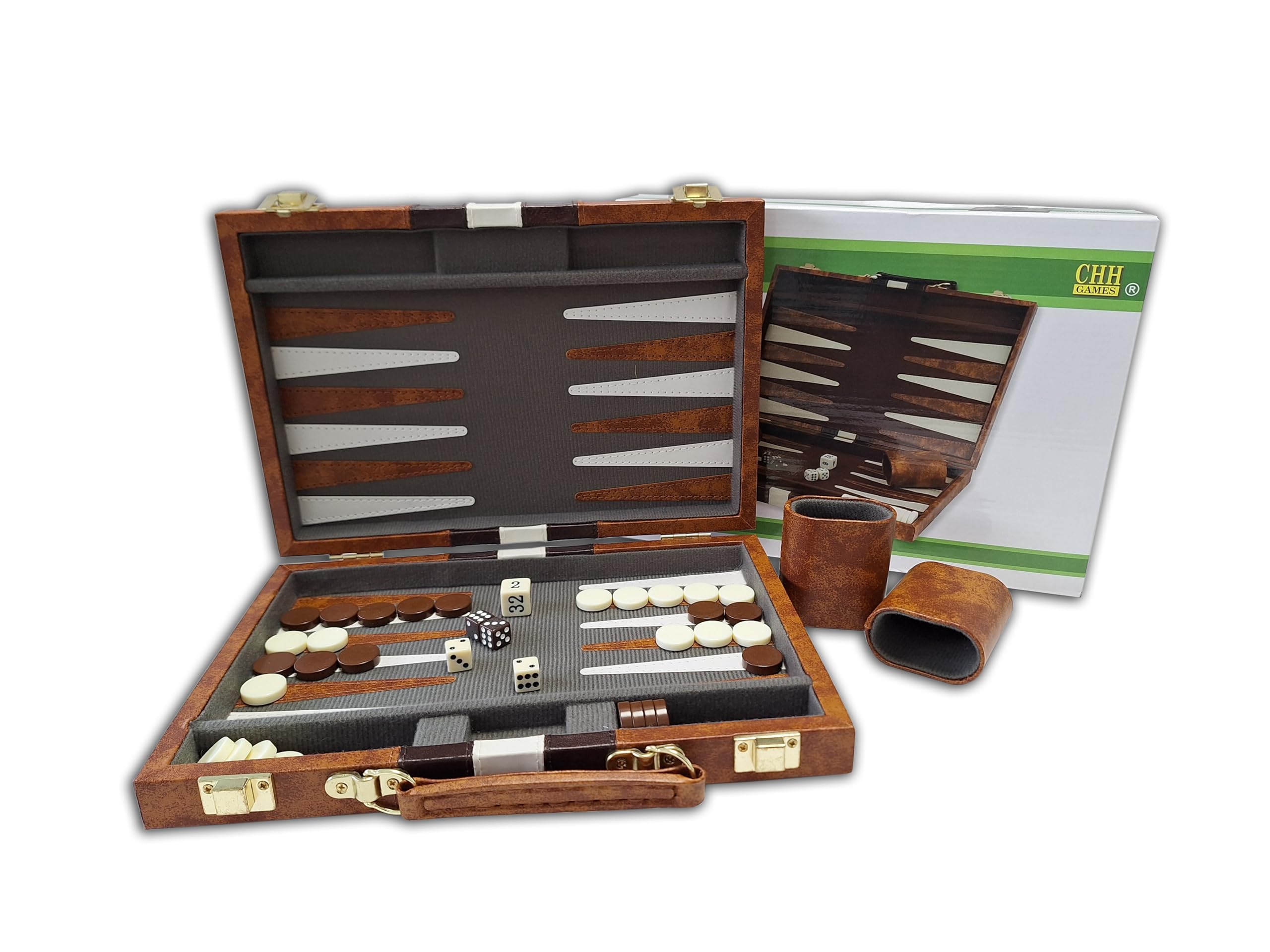 CHH 18-Inch Brown & White Vinyl Backgammon Set