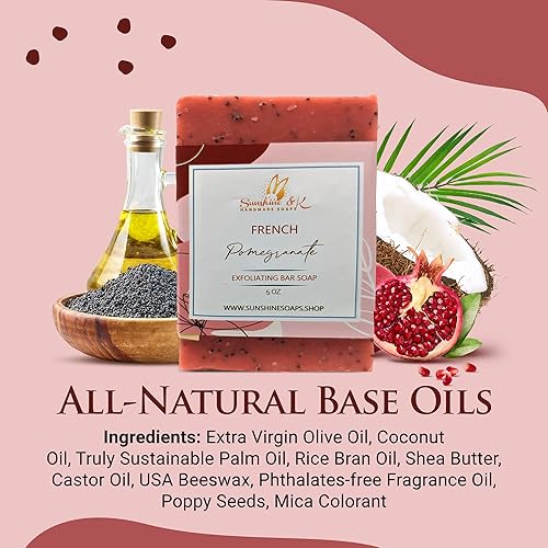 Miniatura 3 de French Pomegranate Exfoliating Soap, Bar Soap with Poppy Seeds & Shea Butter, All-Natural Base Oils, Body Soap Bars with 6 Natural Base Oils, 4.7