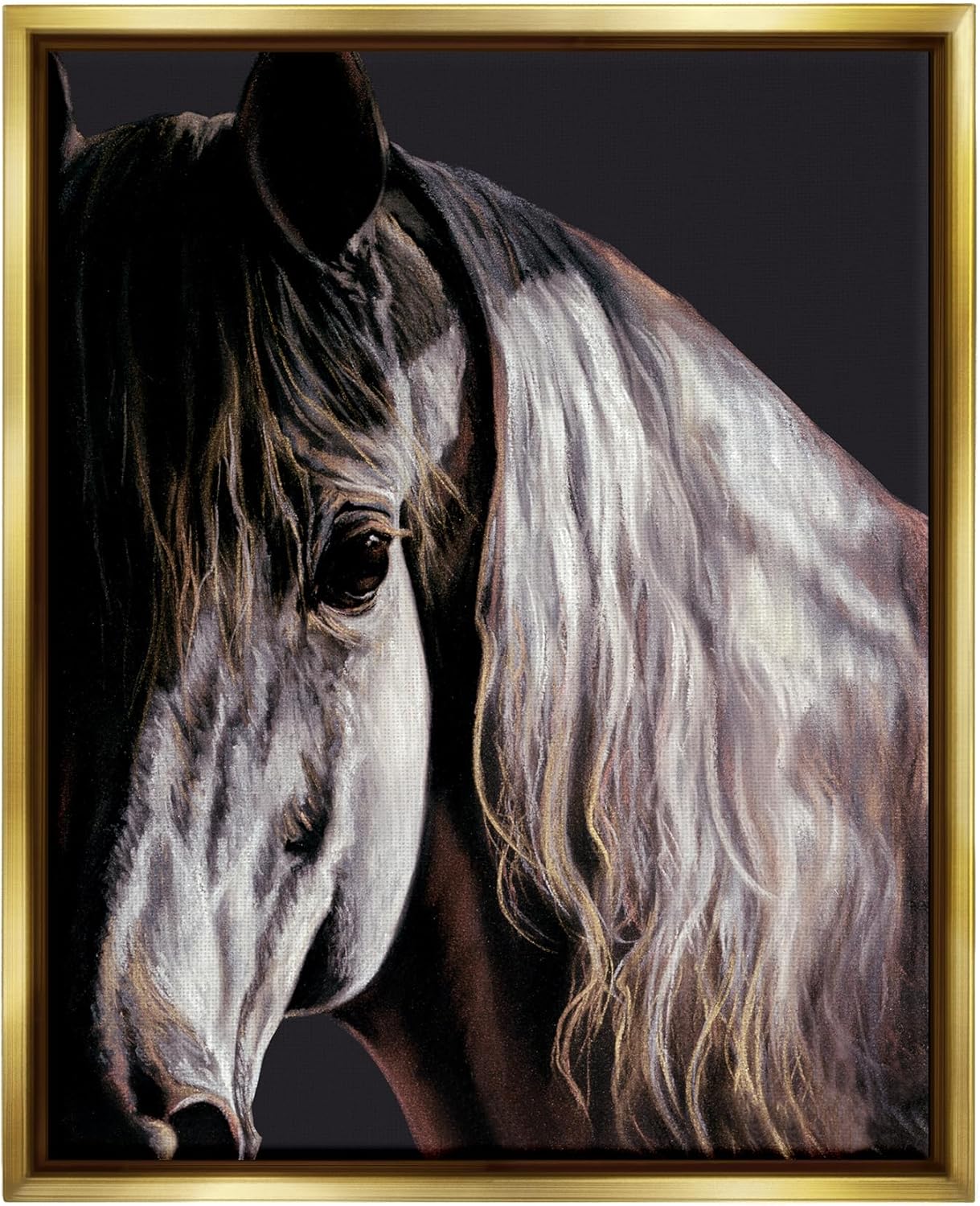 Stupell Industries Horse Portrait in Shadow Gold Framed Floater Canvas Wall Art Design by Spirit Horse