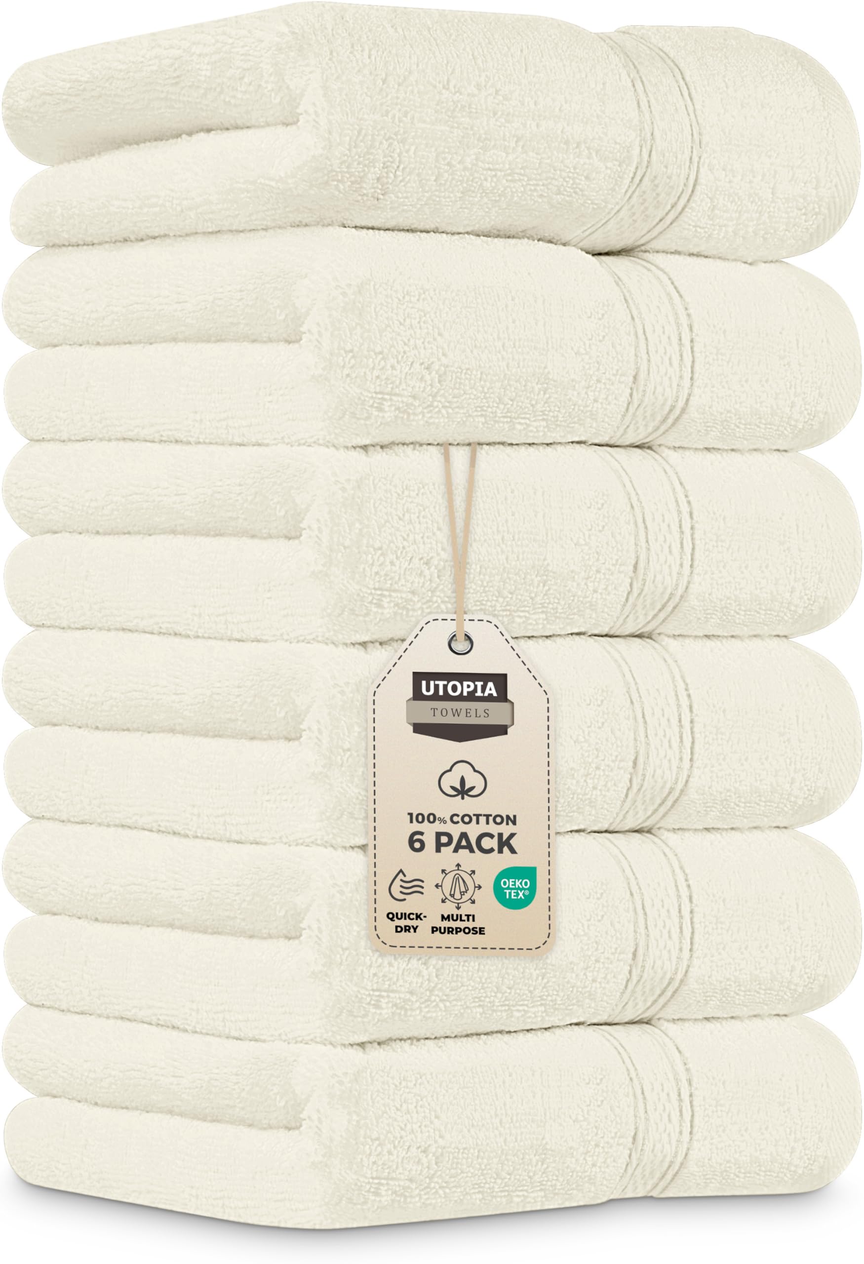 Utopia Towels 6 Pack Premium Hand Towels Set, 16 by 28 inches, 100% Ring Spun Cotton, Ultra Soft and Highly Absorbent 600GSM Towels for Bathroom, Gym, Shower, Hotel, and Spa, Ivory