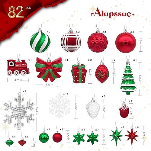 Miniatura 3 de Alupssuc Juego de 82 adornos de bolas de Navidad, encantador juego de regalo clásico, decoración de plástico inastillable para árbol de Navidad,