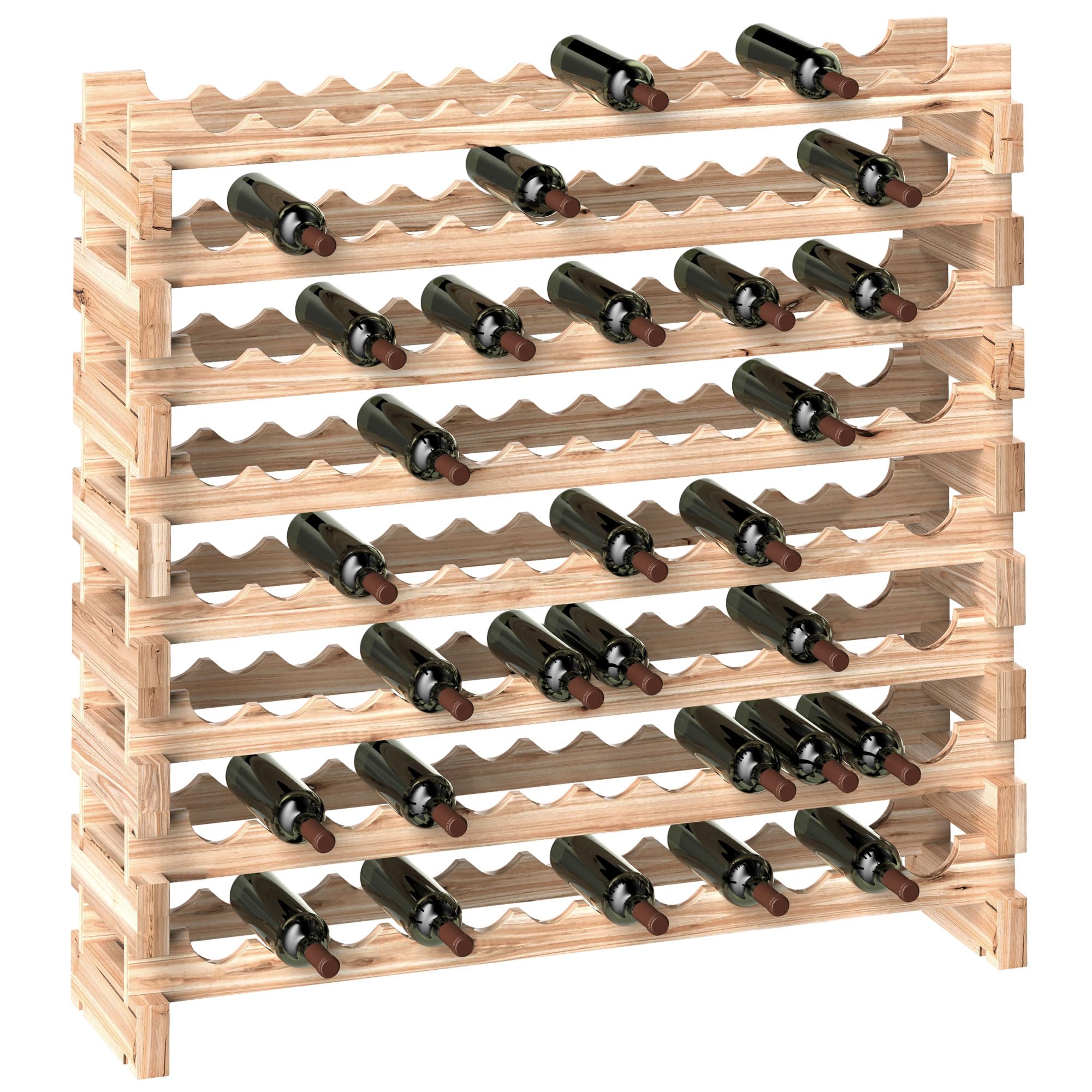 HOMCOM Botellero para 96 botellas, botellero con 8 niveles, modular y apilable, botellero de abeto macizo, para bodegas, bares, sótanos, 114×28×113,5cm, madera natural