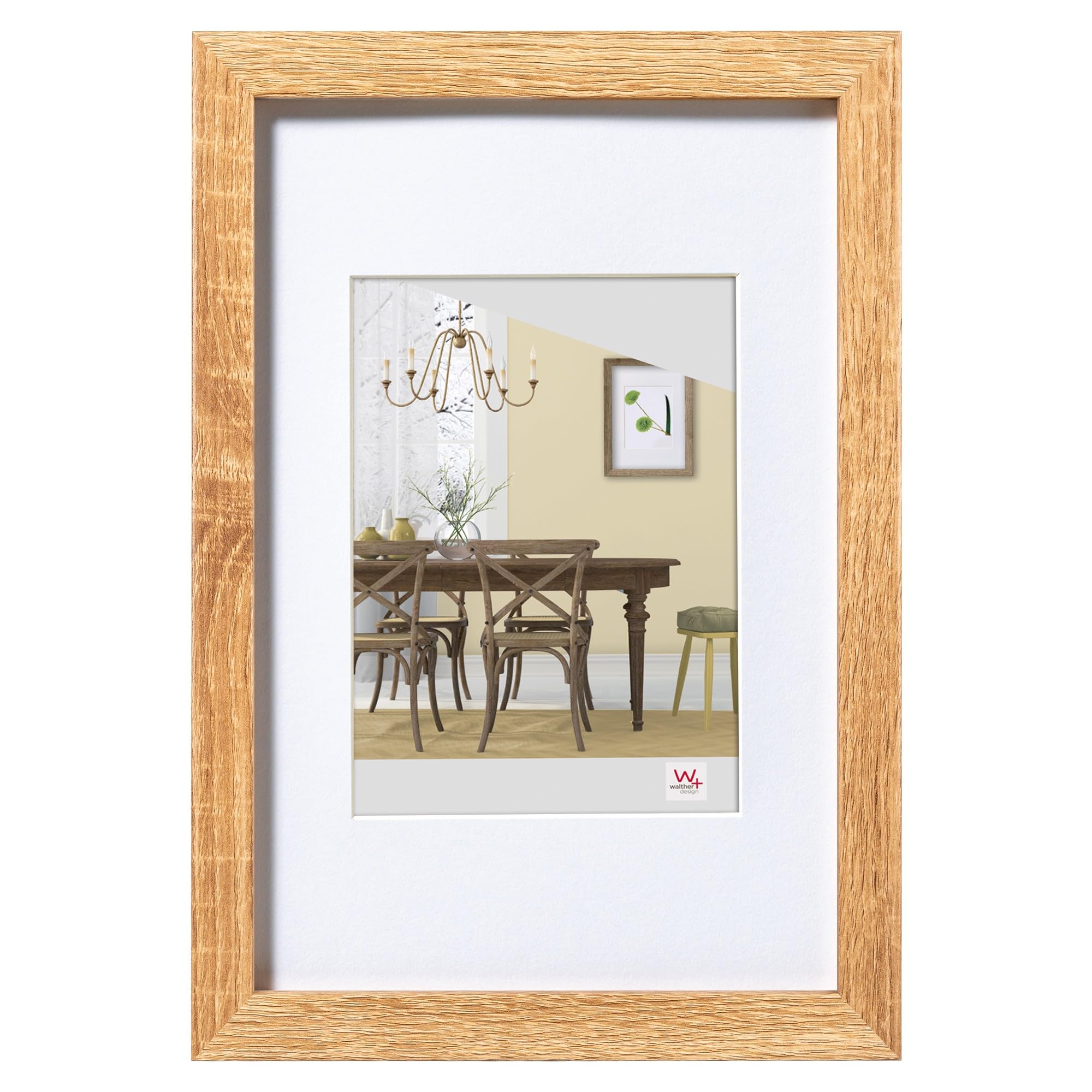 walther design Bilderrahmen eiche hell 30 x 40 cm mit Kunstglas und Passepartout Fiorito Holzrahmen EFX040E