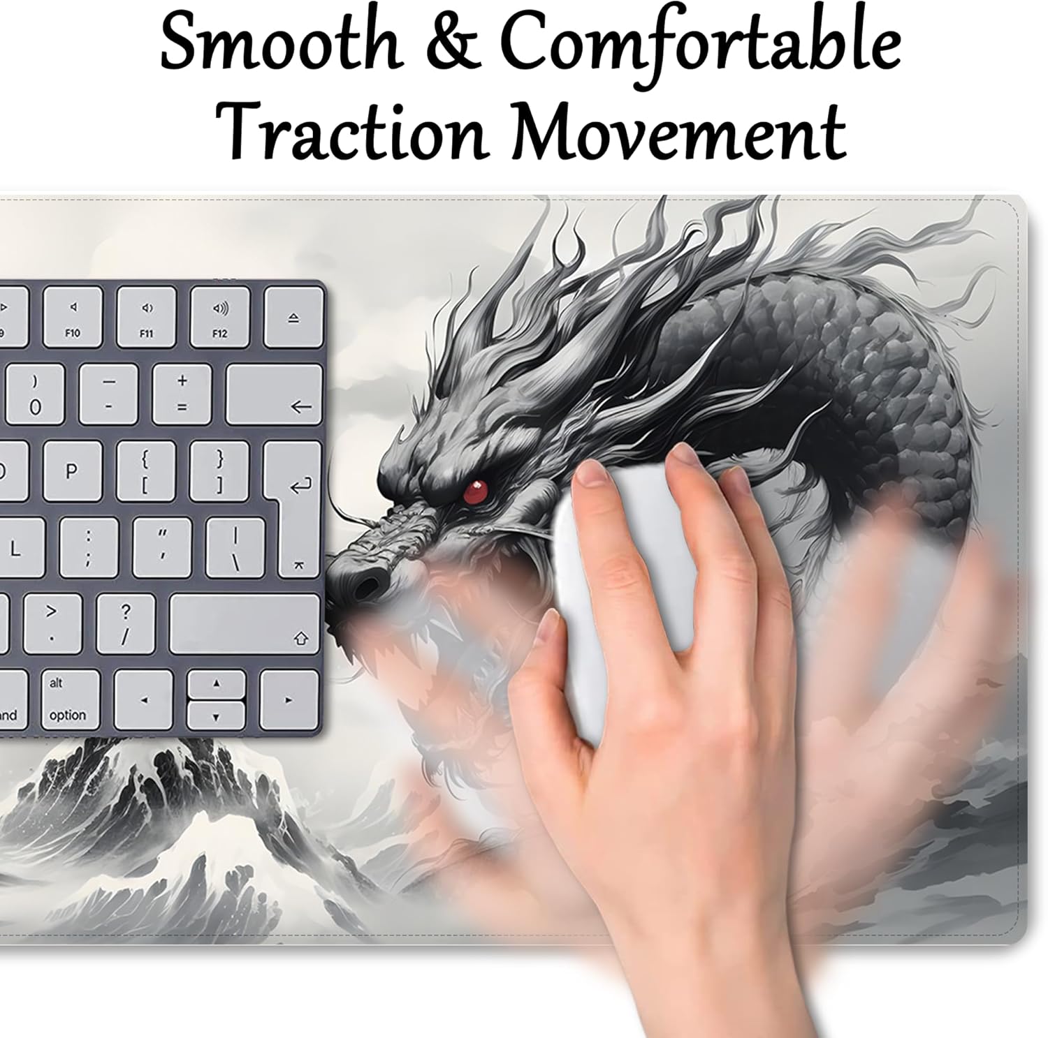 ProbTis Black and White Dragon Mouse Pad, Large Japanese Desk Mat, XXL Anime Gaming Keyboard Mat, Oriental Decor, Big Extended Desk Protector for Home Office, 35.4"x15.7" (Dragon BW) - Image 7