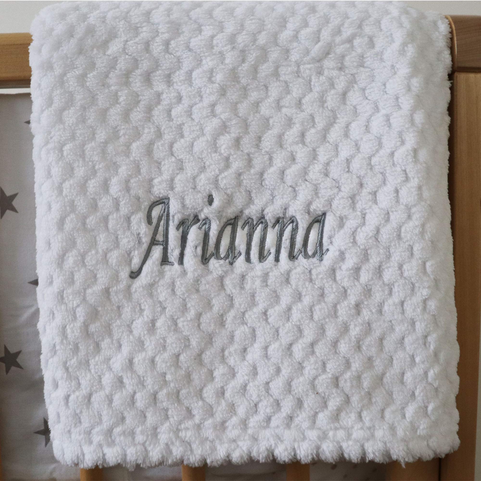 PERSONALISED BABY BLANKET waffle WHITE SOFT NEWBORN CHRISTENING SHOWER GIFT