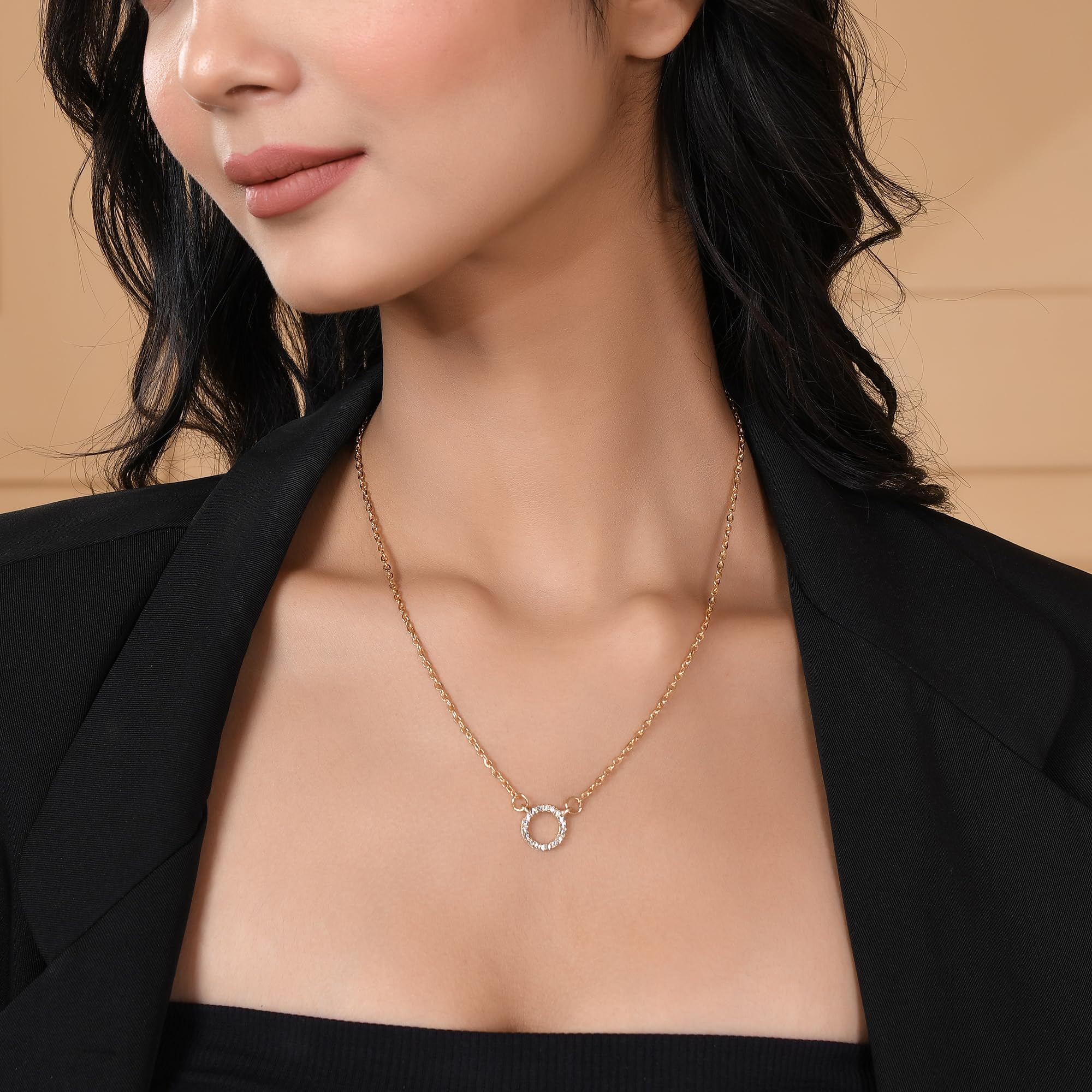 Serenity Circle Charm Necklace Plated