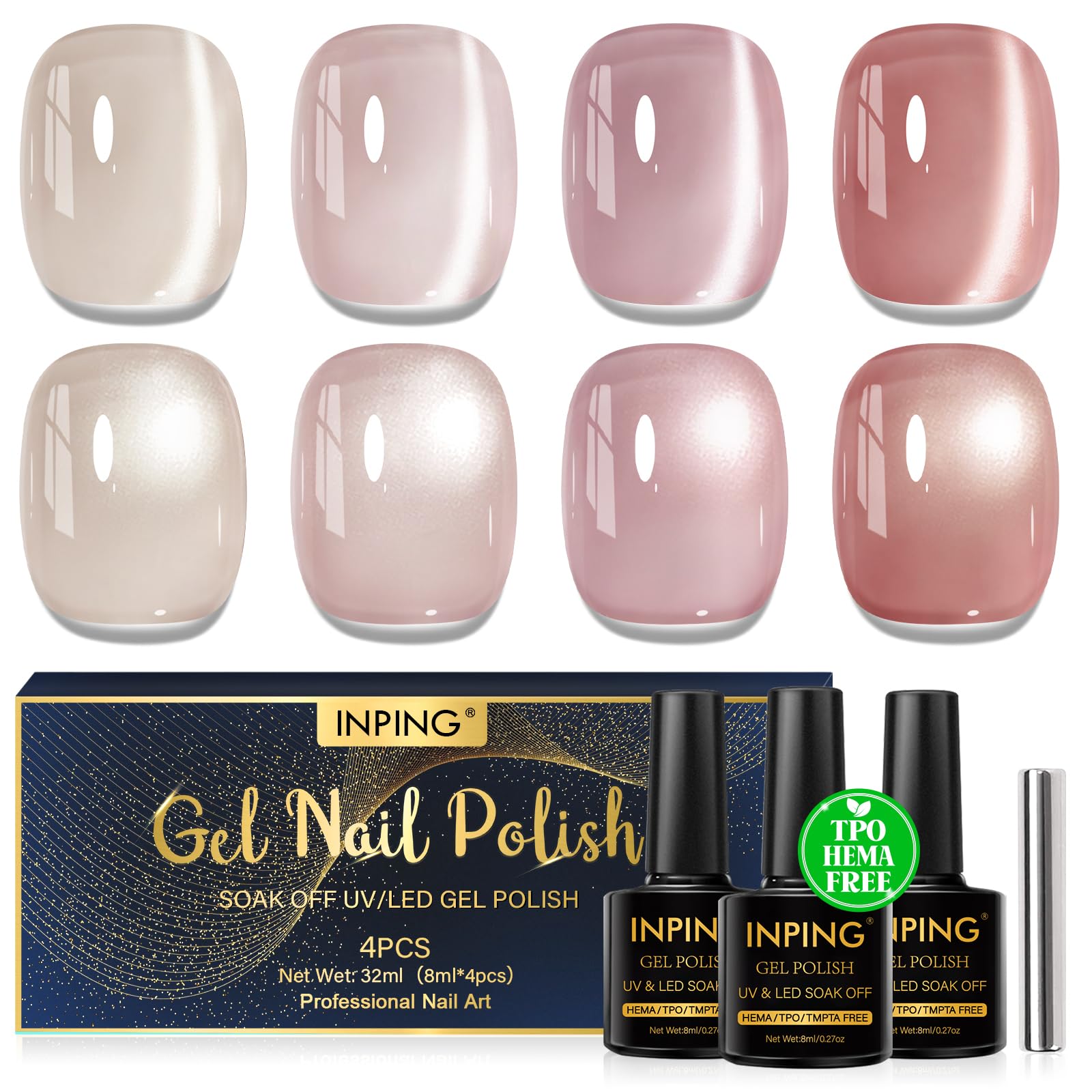 INPING UV Nagellack, HEMA/TPO/TMPTA-Frei, 6 Farben UV Gel Nagellack Soak-Off UV/LED Gel Nägel für Anfänger DIY Nail Art Lack Maniküre Salon, Langlebig, 8 ML