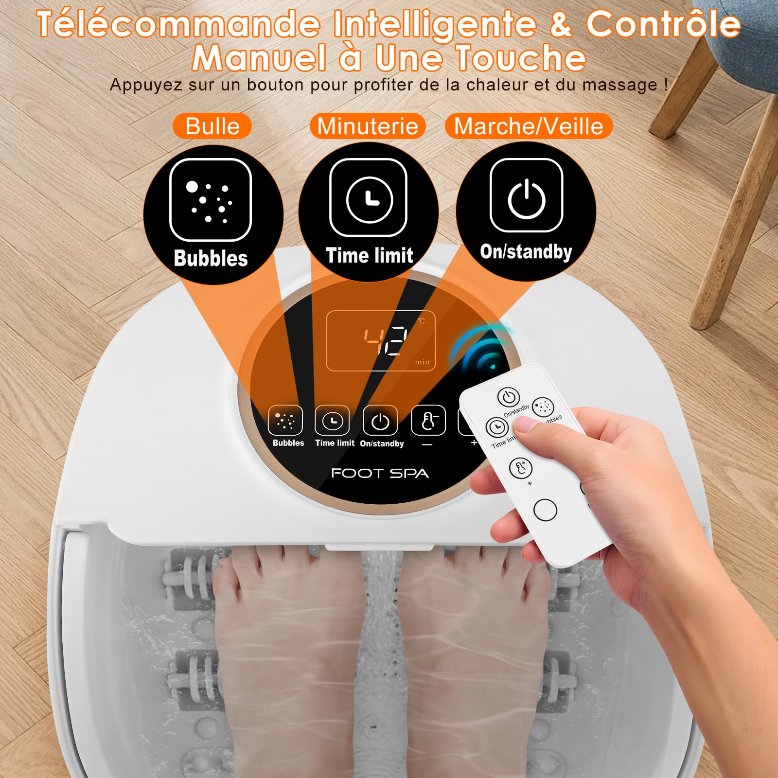 Bain de Pieds Bain de Pied massant Chauffant Bain de Pieds avec Chauffage,Spa Pour Pieds avec Télécommande,24 Température, Pierre Ponce, 6 Minuteries, 6 Rouleaux de Massage Shiatsu,Infrarouge