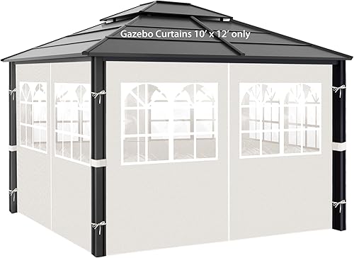 Miniatura 8 de Cortinas de privacidad Gazebo de 10 x 12 pies con ventanas de PVC, pared lateral de 4 paneles con cremallera, reemplazo universal para patio, toldo