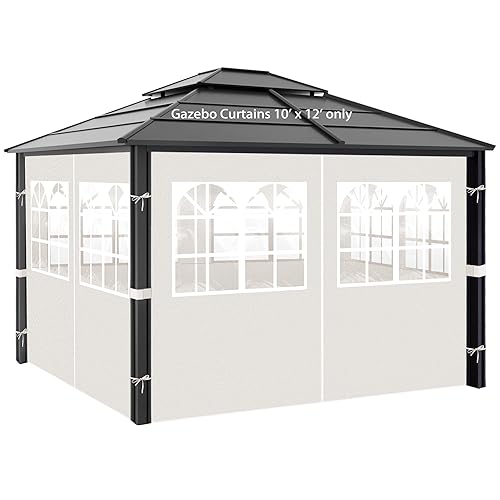 Gazebo Privacy Curtains 10' x 12' with PVC Windows, 4-Panels
