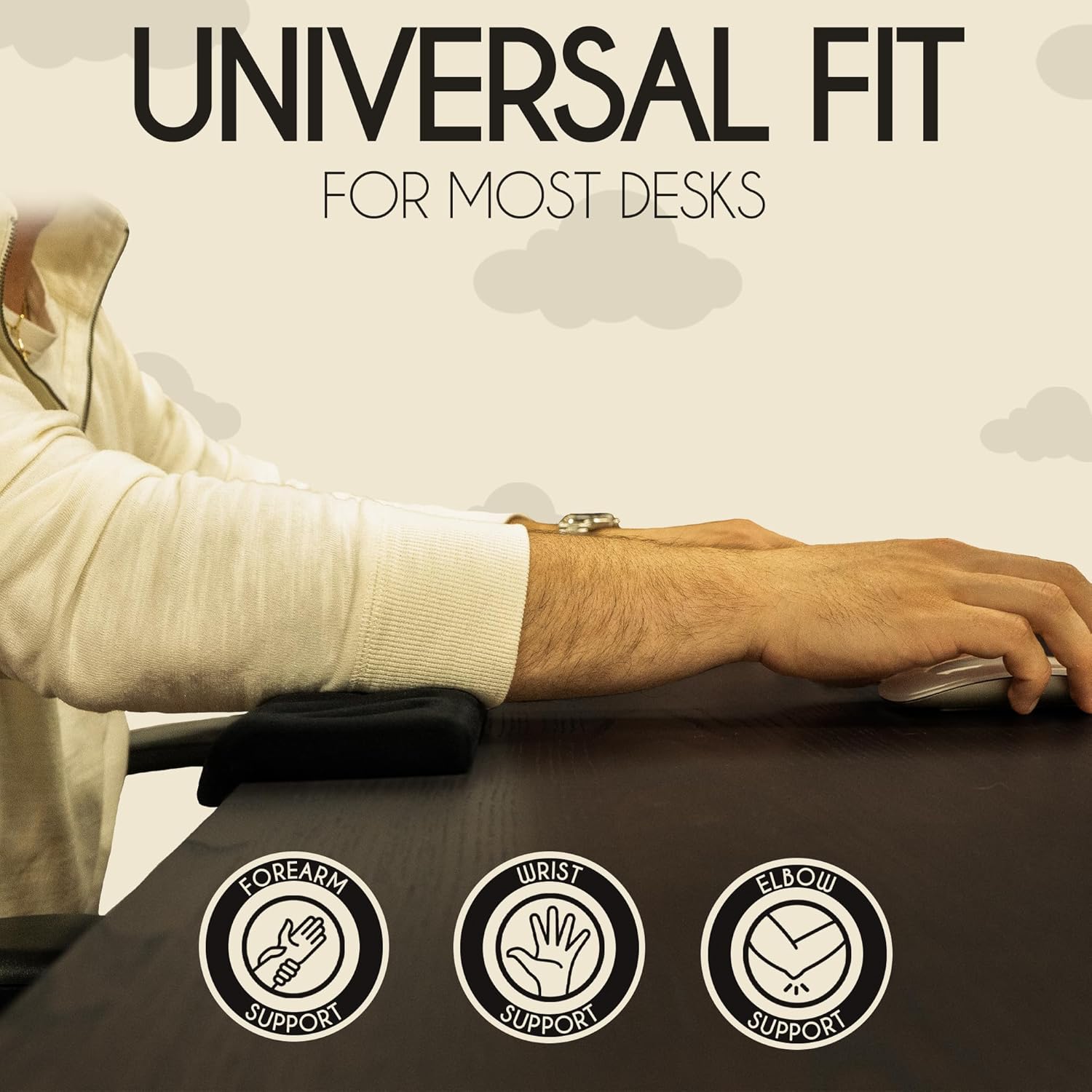 Extra Long Desk Arm Rest 28 Inch | Full Arm Memory Foam Support for Wrist Elbow & Forearm | No Slip Desk Edge Pad for Typing Work & Gaming | ArmCloud