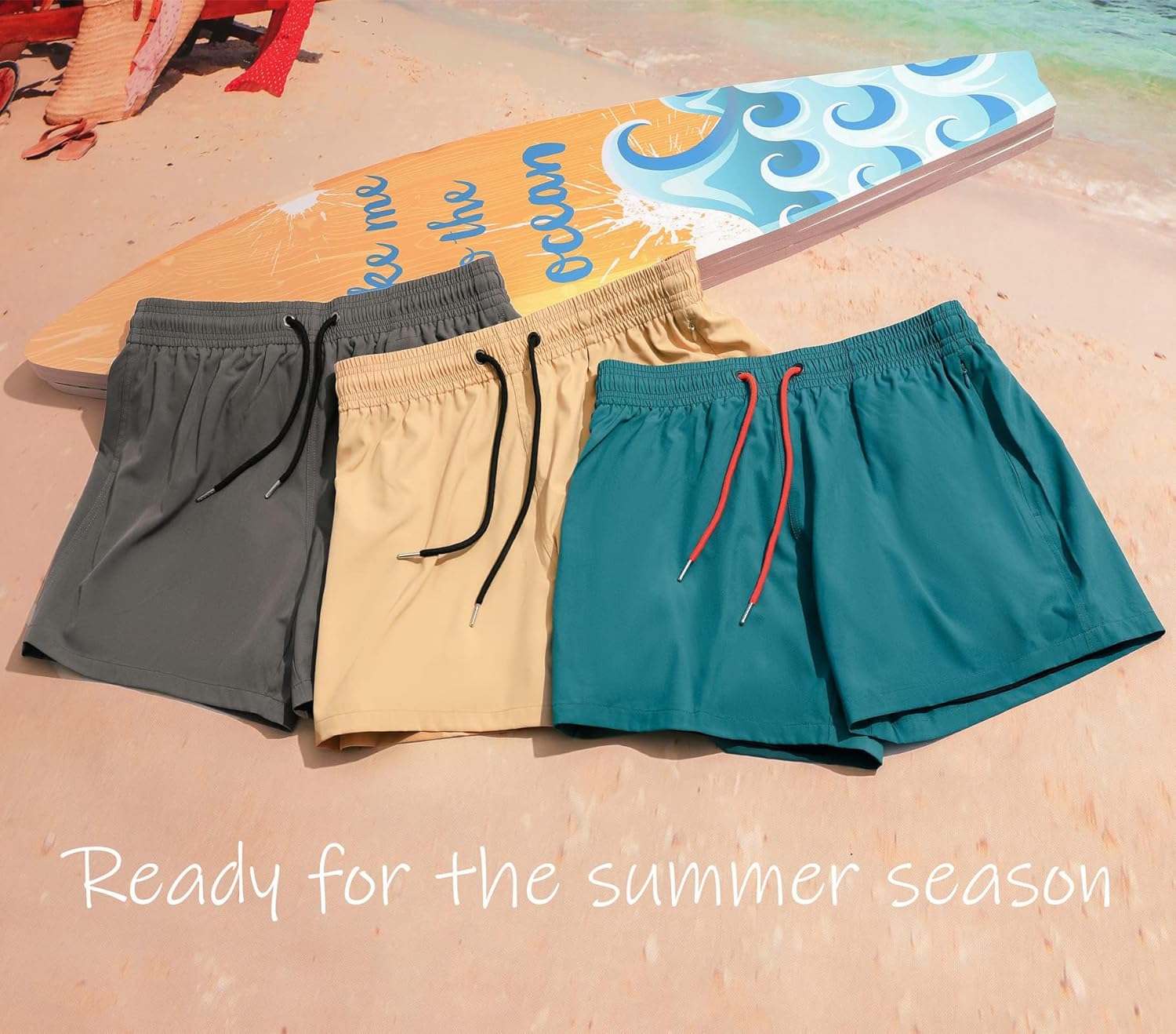 BRISIRA Mens Swim Trunks Swim Shorts Quick Dry 5 inch Inseam Beach Shorts with Compression Liner and Zipper Pocket - Image 2