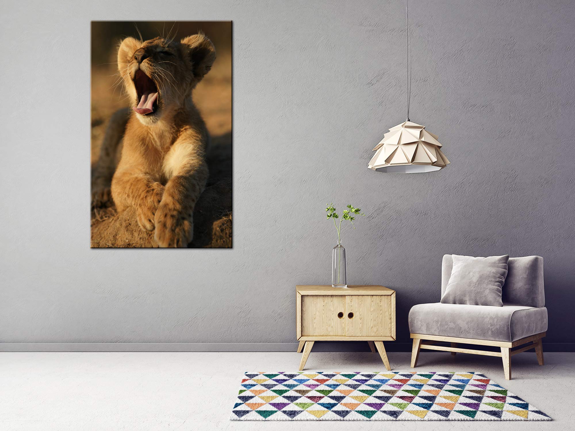 DECLINA - Cuadro de Animales, Foto sobre Lienzo, decoración de Pared, Cuadro de león con Despertador (30 x 50 cm), Lona, marrón, 100 x 150 cm
