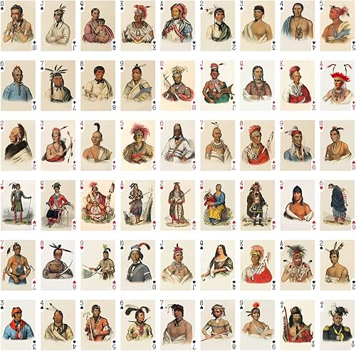 Miniatura 2 de Cartas de juego de indios (baraja de póquer 54 cartas todas diferentes) Retratos retro vintage de nativos americanos por Charles Bird King