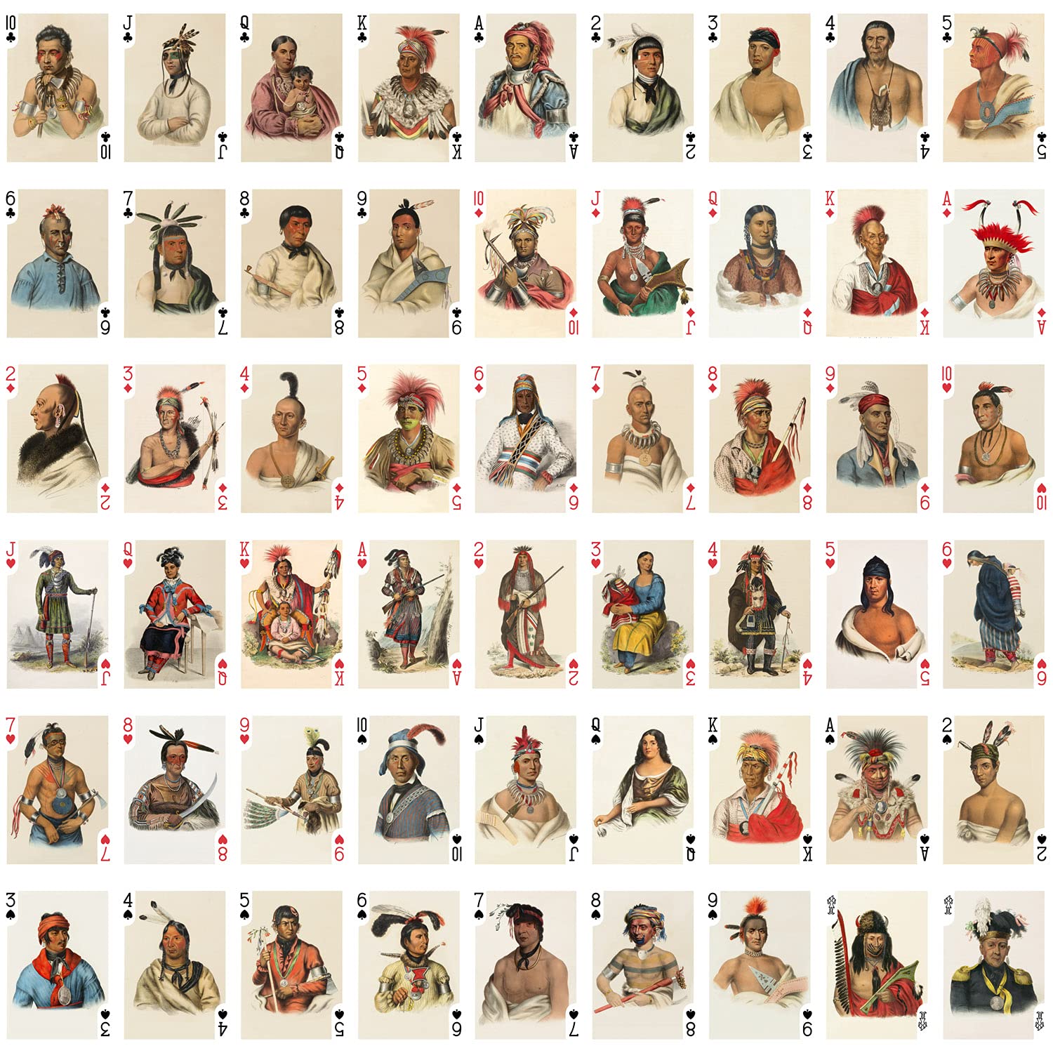 Karty do gry Indians (poker Deck 54 karty wszystkie różnice) vintage retro rodzimych amerykańskich portretów autorstwa Charlesa Bird King