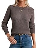 Women's Fall Knit Sweater Top, Long Sleeve Merino Wool Blend Pullover, Casual Crewneck Waffle Clothes 2025