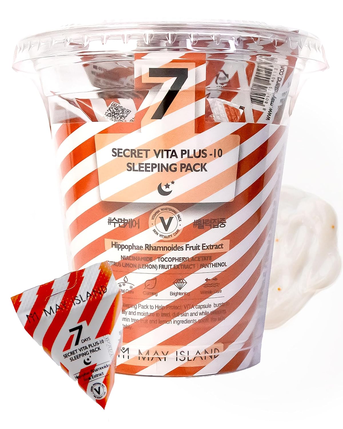 MAY ISLAND 7 Days Secret Vita Plus Sleeping Mask - Korean Overnight Mask with Sea Buckthorn Extract & Niacinamide - Revitalizing & Nourishing - Single-Use Pouches. 0.17oz. x 12 Pack