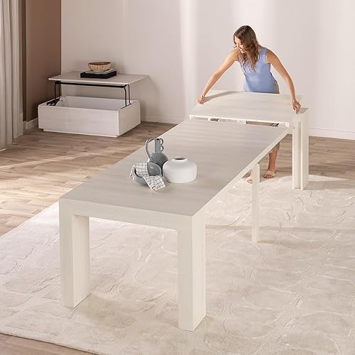 Miniatura 41 de Transformer Table - Mesa de comedor extensible de madera maciza, asientos 2-12, mesa de comedor extensible, muebles que ahorran espacio, muebles de
