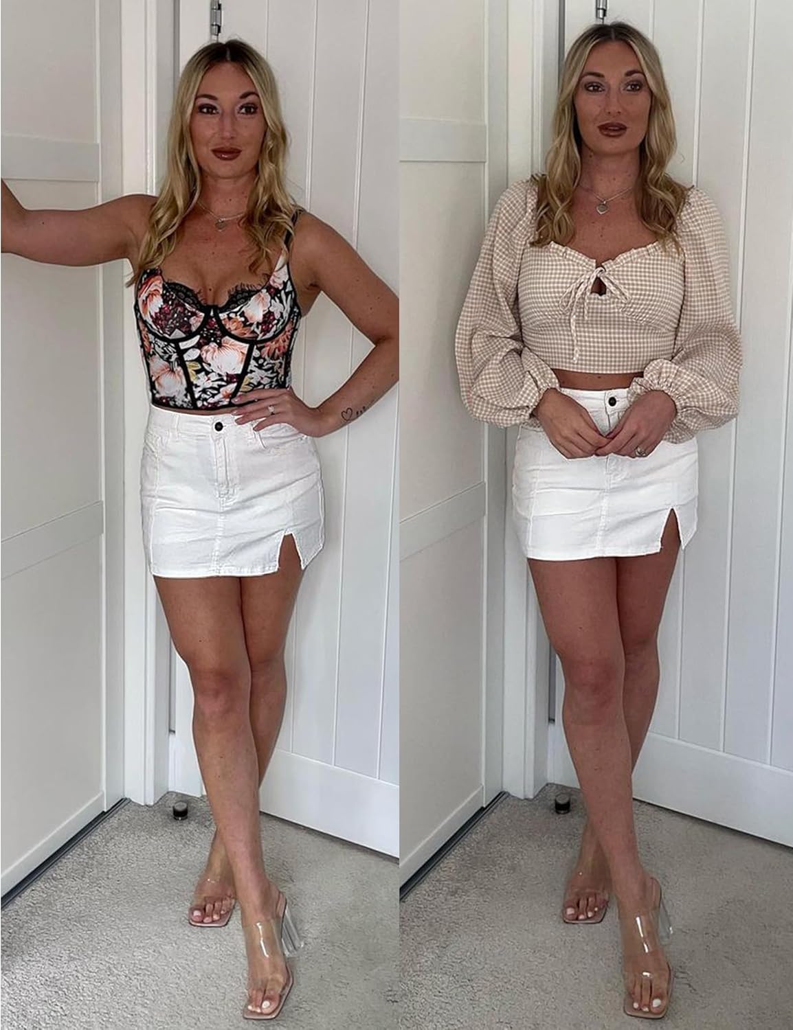 luvamia Skorts Skirts for Women Denim Mini Skirt Side Slit with High Waisted Jean Shorts Stretchy - Image 4