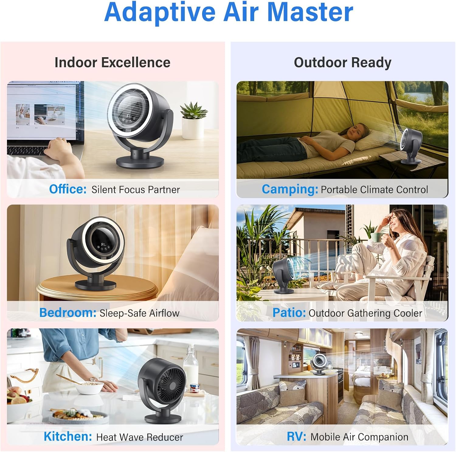 USB Rechargeable Desk Fan with Night Light, 10 Inch Air Circulator Fan with 4 Speed, 90° Tilt, 180° Oscillation, Quiet Table Fan for Bedroom, Office, Indoor, Camping Tent, RV, Outdoor (Gray)