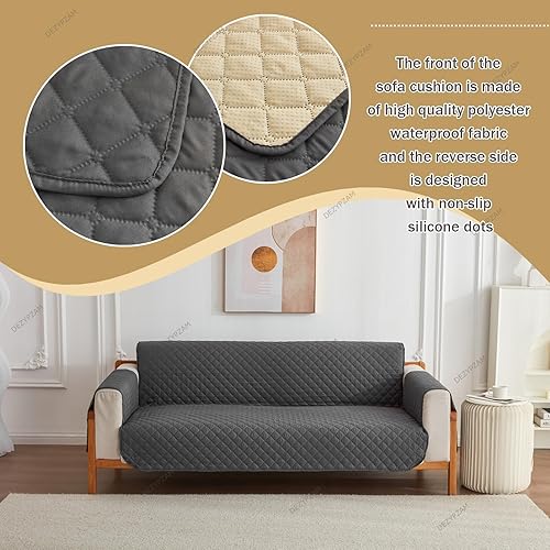 Miniatura 3 de Funda de sofá acolchada reversible, protector de muebles de sofá, funda antideslizante para muebles con banda elástica (gris oscuro, 23 x 76