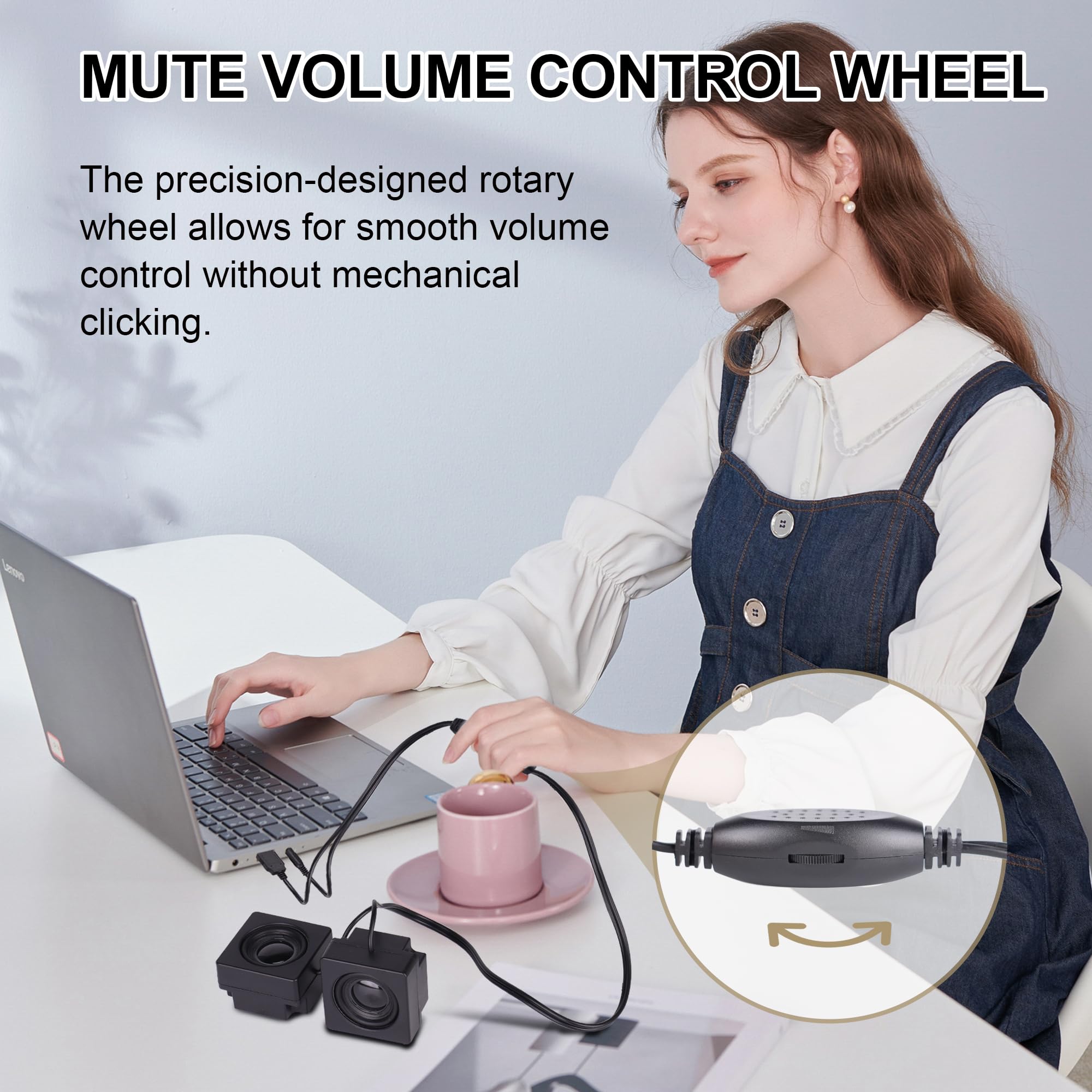Altoparlanti USB per computer, mini altoparlanti da scrivania, alimentati tramite USB, da 3,5 mm, TRS, con rotella di controllo del volume, per PC, laptop, tablet, telefono