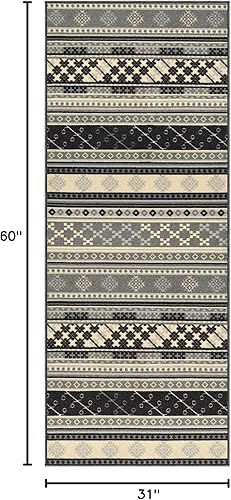 Miniatura 86 de Kapaqua Custom Size Grey Bohemian Kilim Rubber Backed Non-Slip Hallway Stair Runner Rug Carpet 31 inch Wide Choose Your Length 31in X 12ft