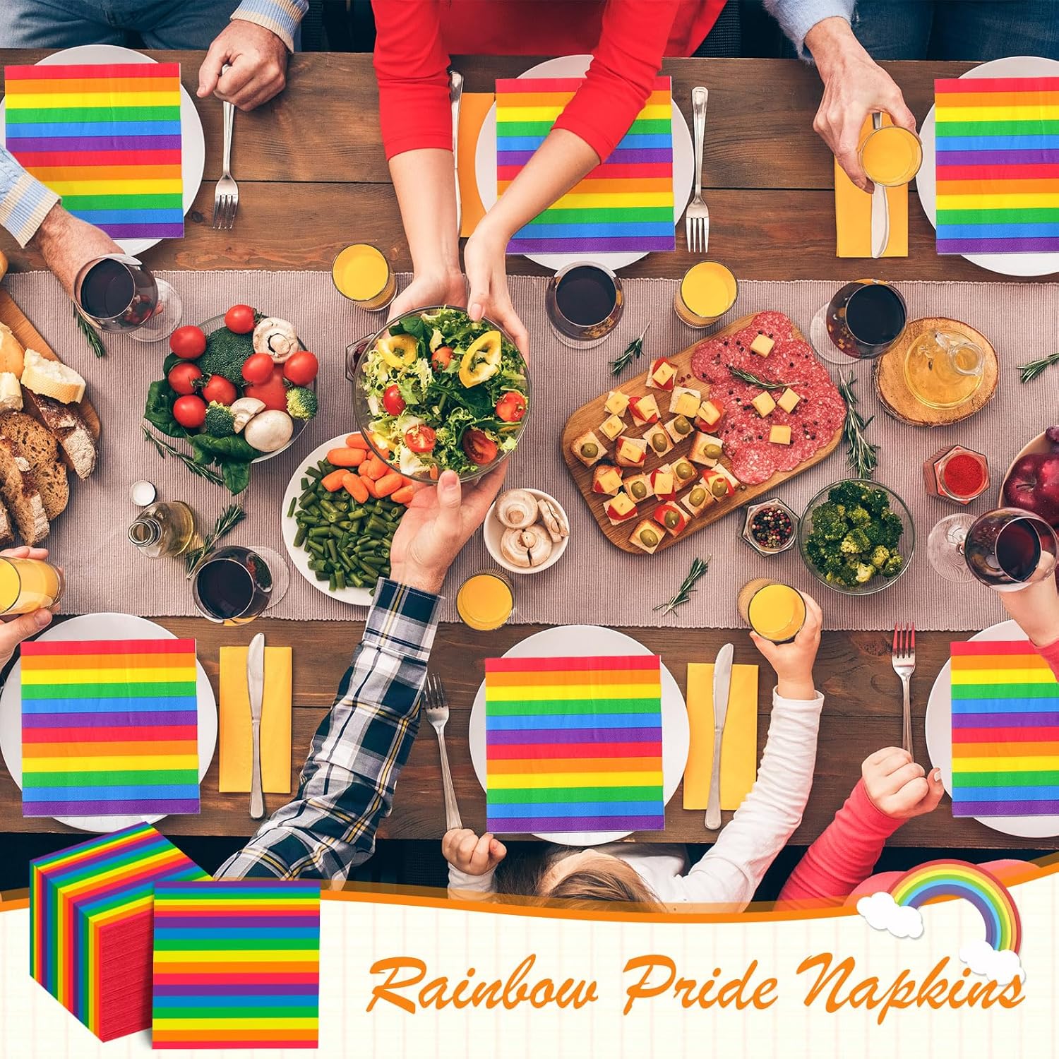 Nuanchu 200 Pcs Pride Rainbow Napkins Paper Disposable Rainbow Party Decorations Colorful Cocktail Napkins Flag Napkin for Gay Pride Day LGBT Party Supplies 6.5 x 6.5 Inch
