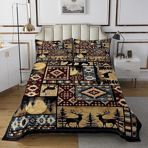 Vista 25 de Erosebridal Juego de colcha de animales del bosque, juego de colcha con temática de caza de lobos para niños y niñas Juego de ropa de cama rústica