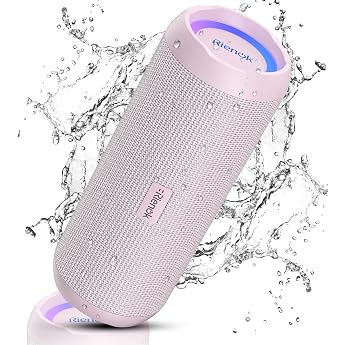 RIENOK Bluetooth Speaker with Light Bluetooth 5.3 Music Box Bass Wireless Box with IPX7 Waterproof Stereo Sound Portable