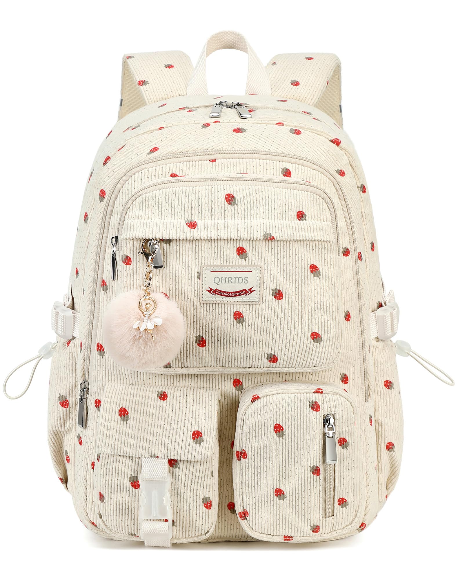 QHRIDS Backpack for Girls Big Student Corduroy Laptop Backpack for College Kids Elementary Middle High School Bag Anti Theft Bookbag Travel Daypack