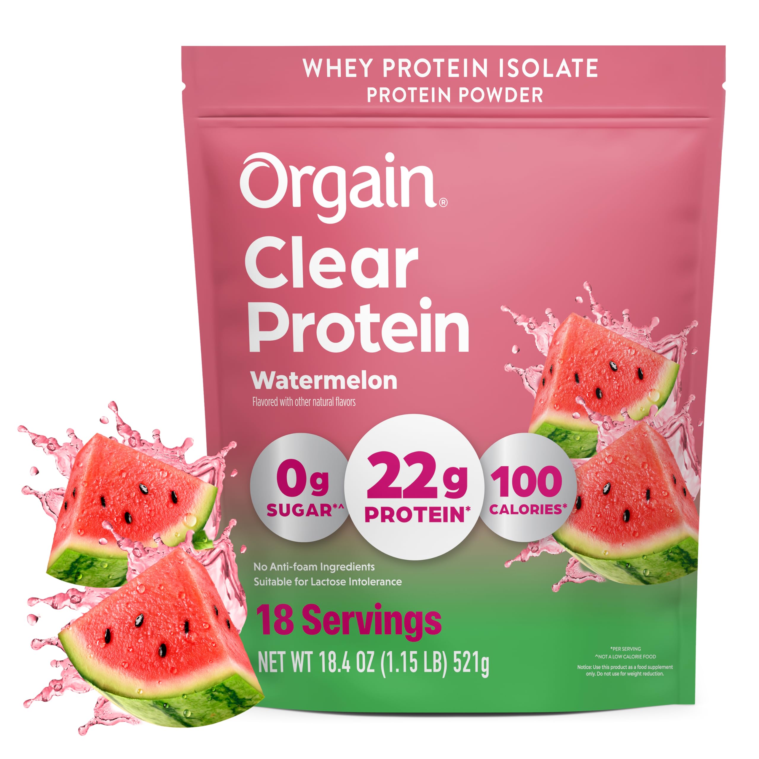 Orgain Suplemento Proteico em Pó de Whey Isolado 22 g, sabor melancia, 18 porções, 522 g