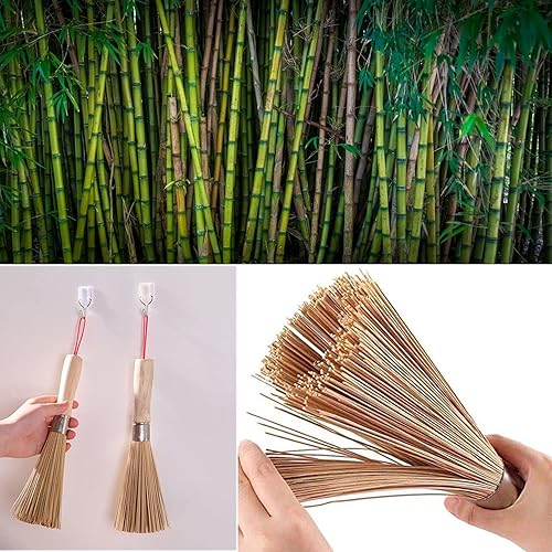 Miniatura 3 de Paquete de 2 cepillos tradicionales de bambú natural para wok, cepillo de limpieza de cocina, cepillo de bambú para limpiar platos, ollas de hierro