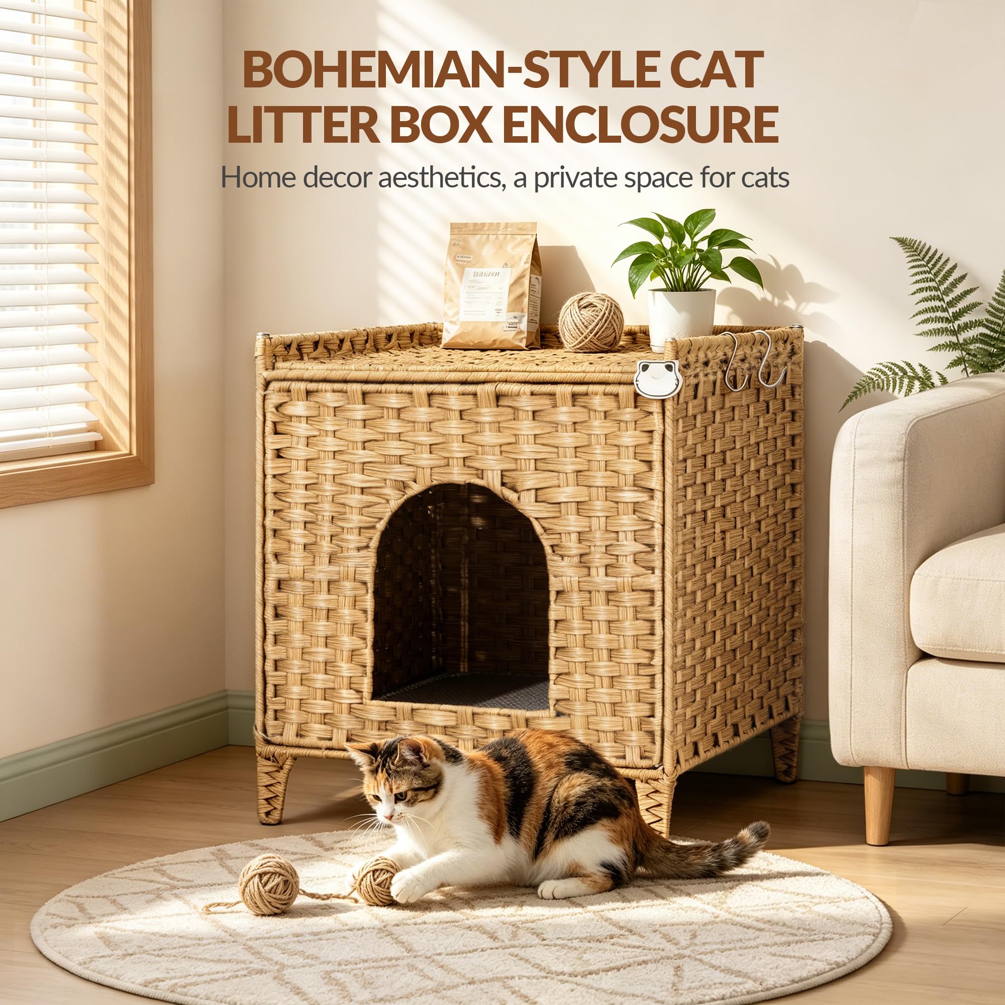 Katzenschrank, Handgeflochtenes Rattan Katzenhaus, Natur